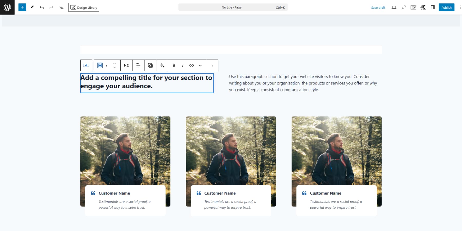 A screenshot of KadenceWP's integration with Gutenberg