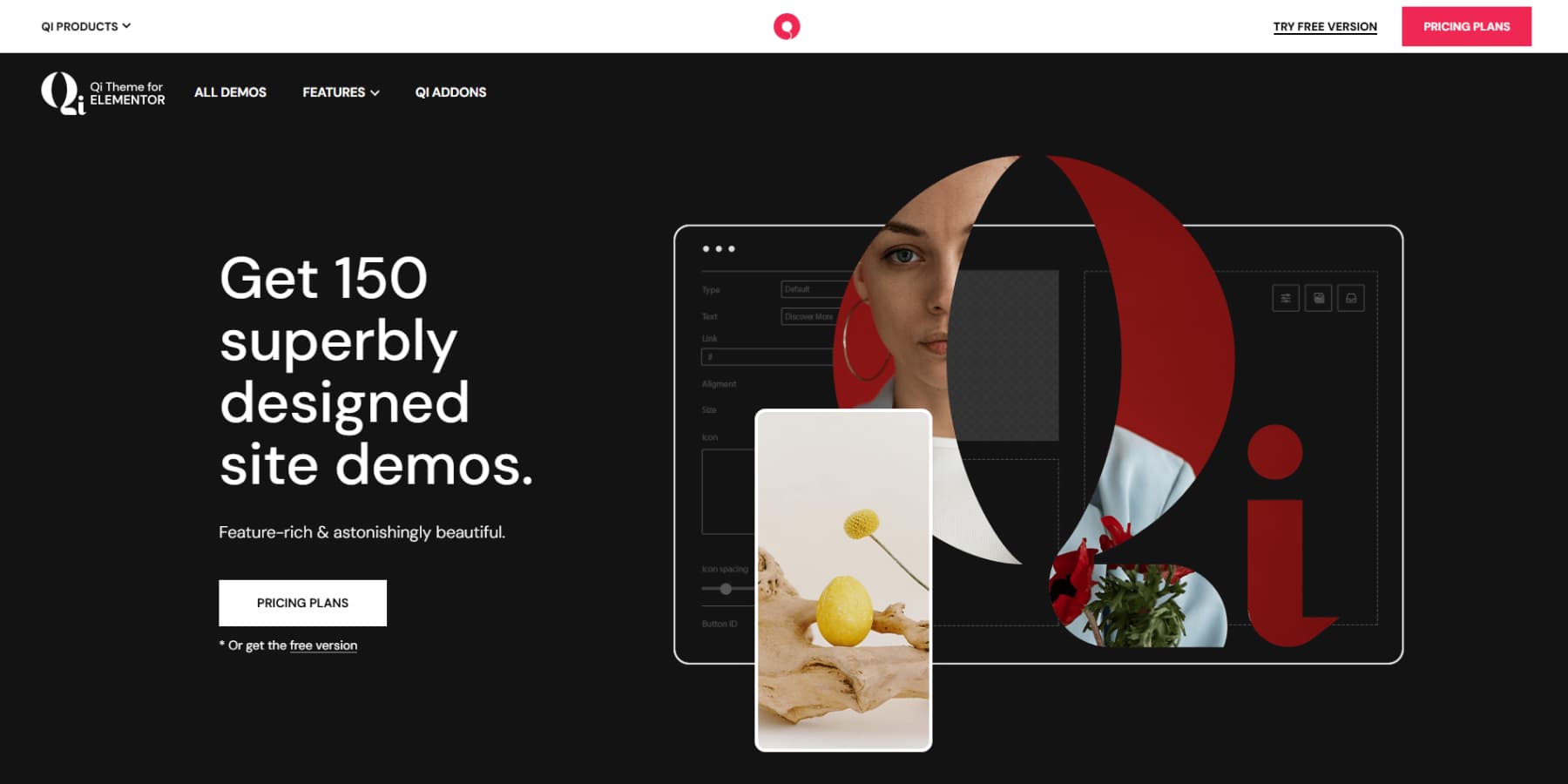 A screenshot of Qi Theme's homepage