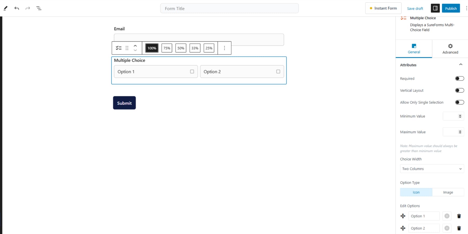 A screenshot of SureForms' user interface