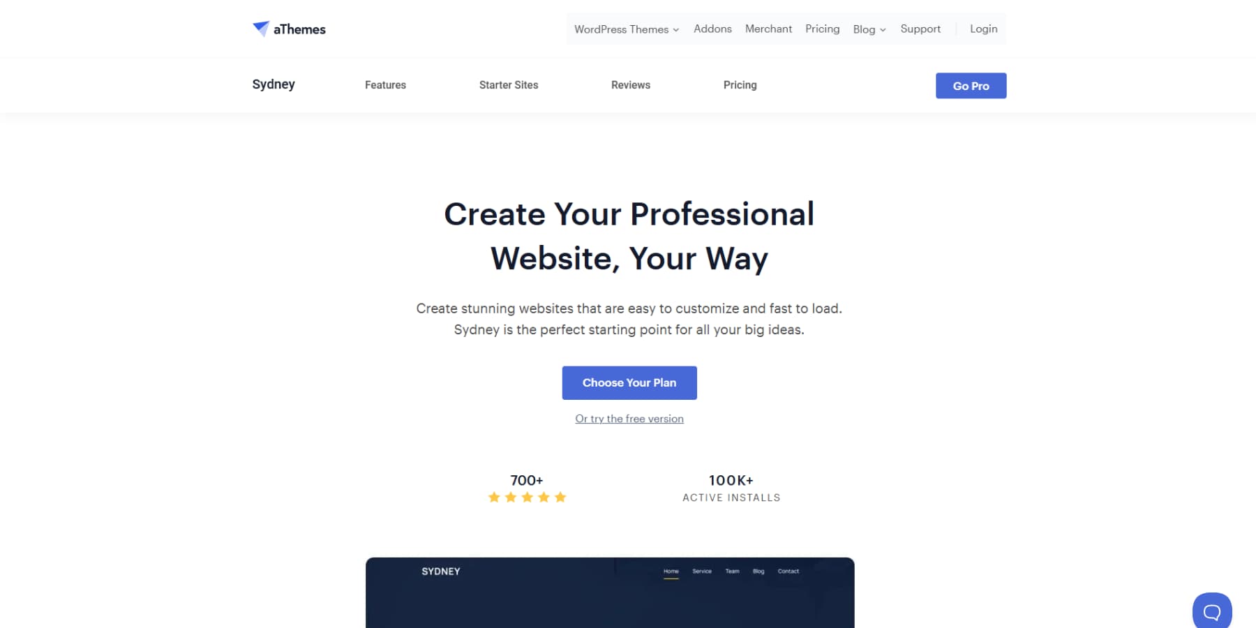 A screenshot of aThemes' homepage