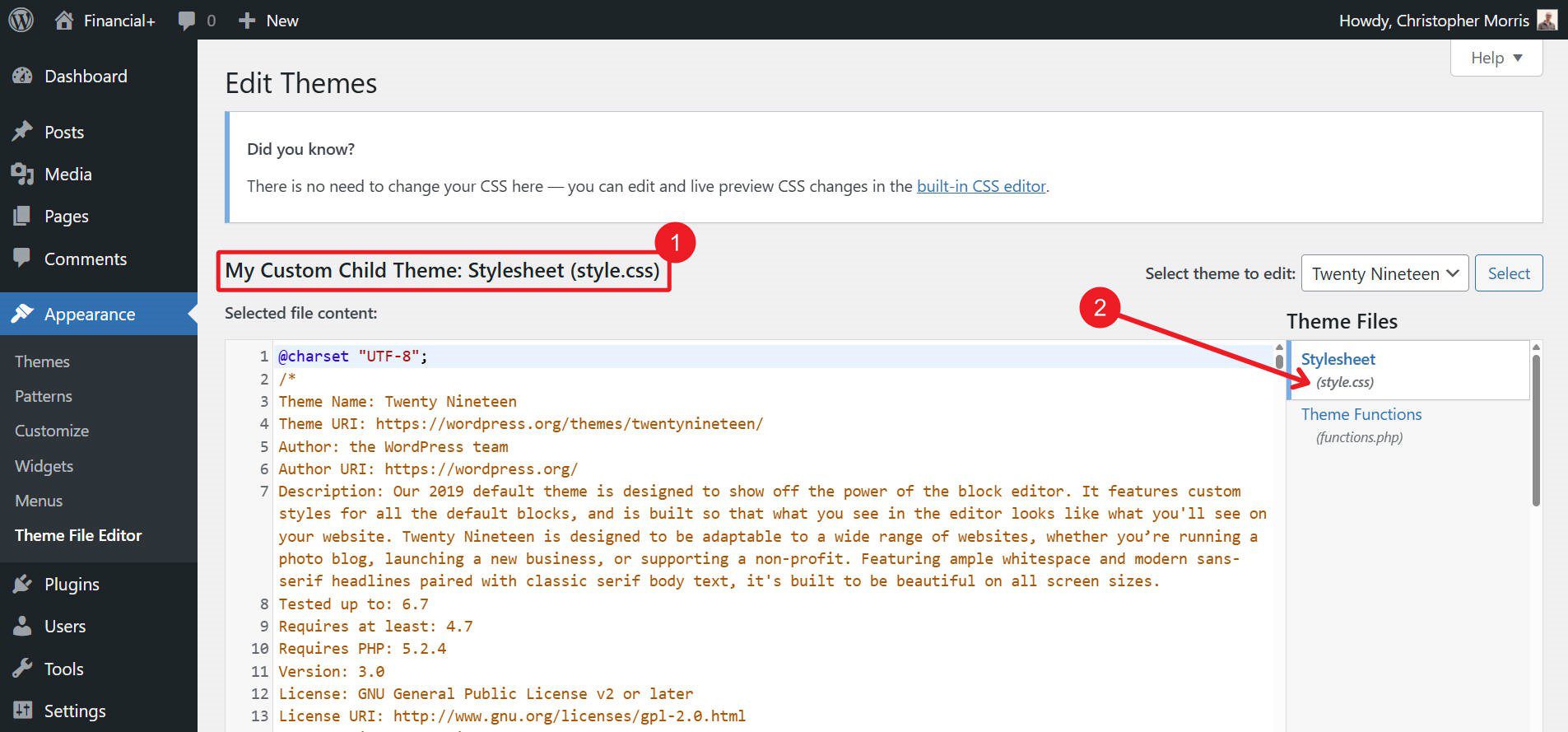 Add Custom CSS to WordPress Theme File Editor on a Child Theme