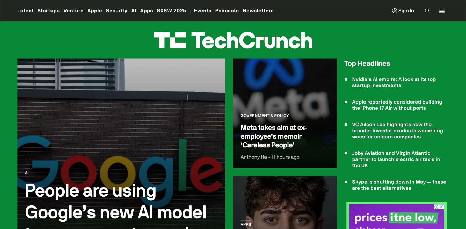 TechCrunch WordPress website example