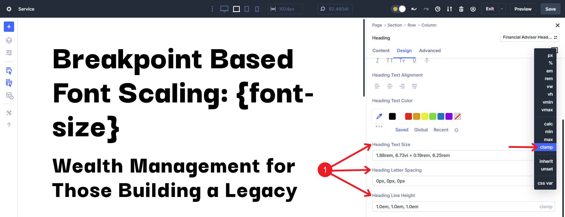 Text Size, Letter Spacing, and Line Height Accept Clamp Functions