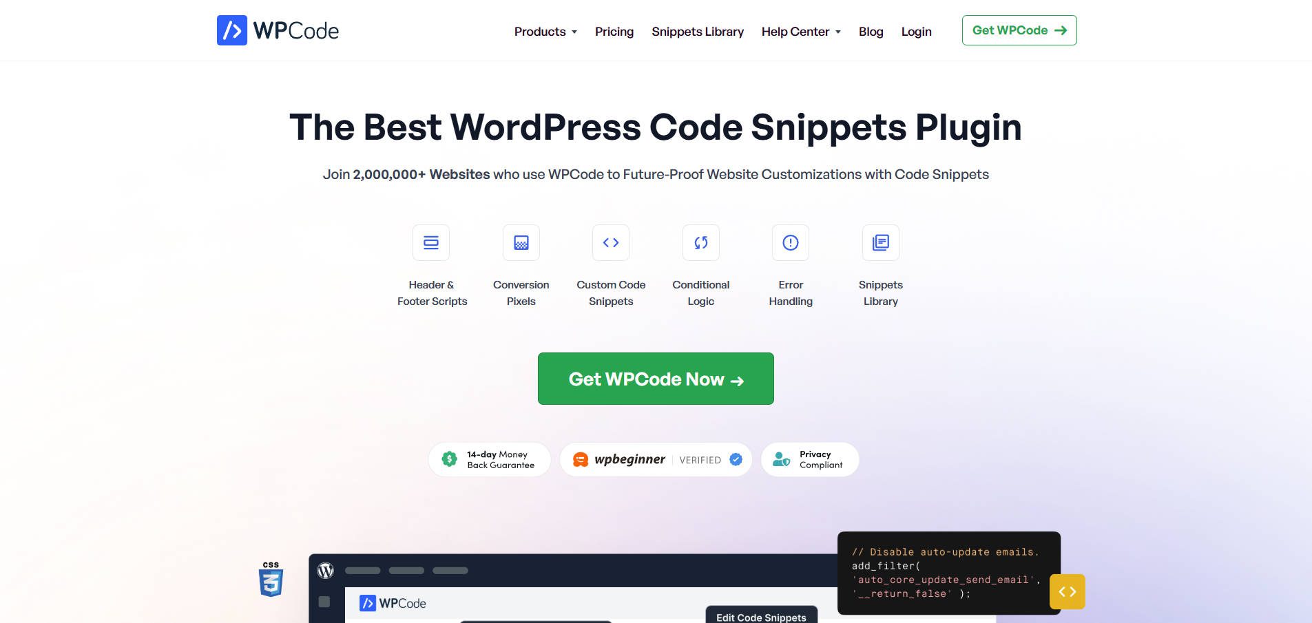 WPCode Homepage March 2025