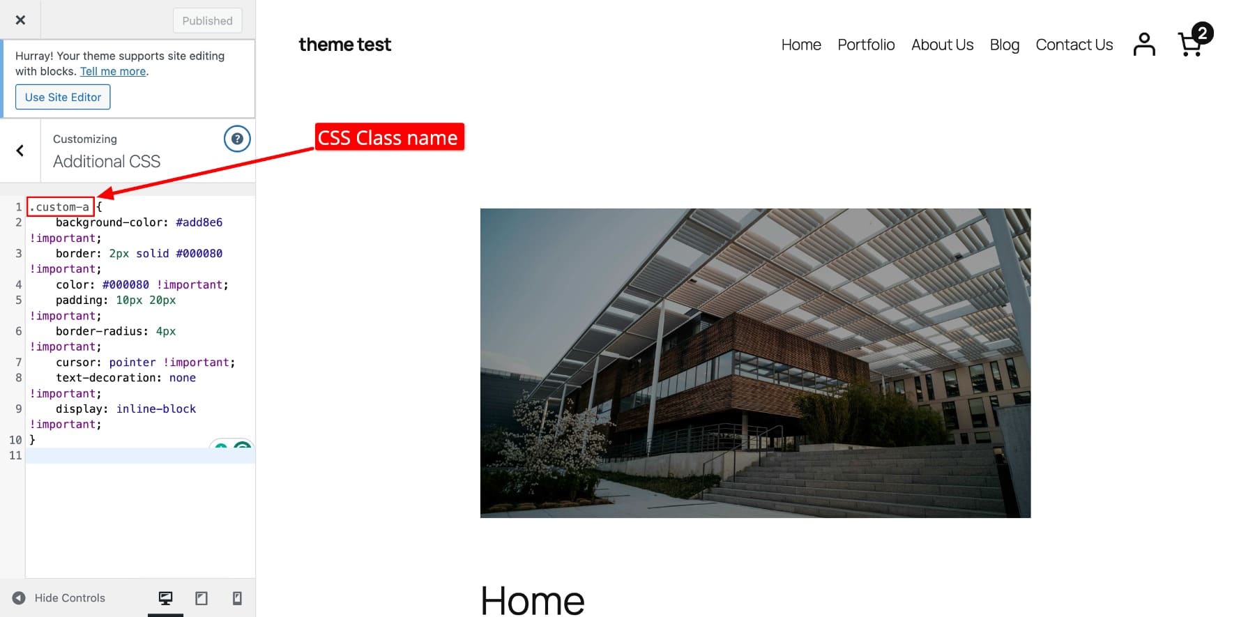 add css to additional css wordpress