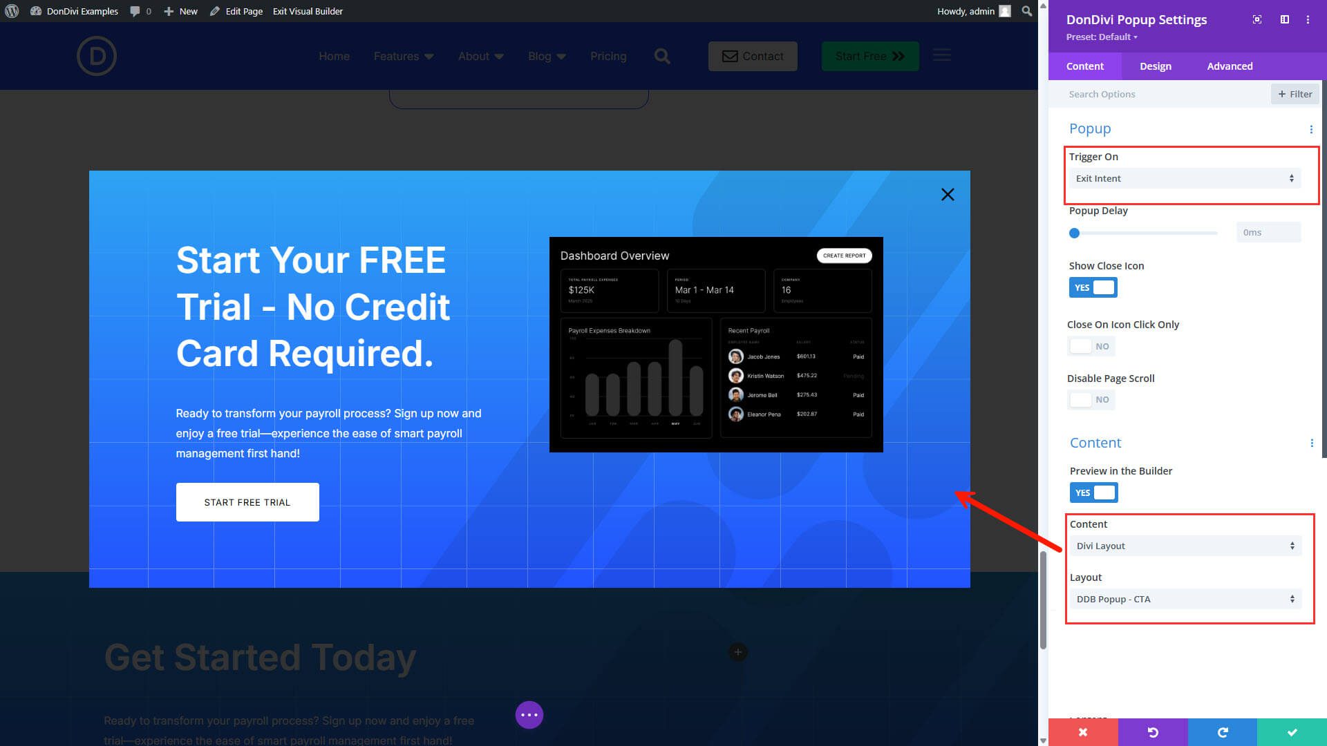 DonDivi Popup Module Trigger Settings