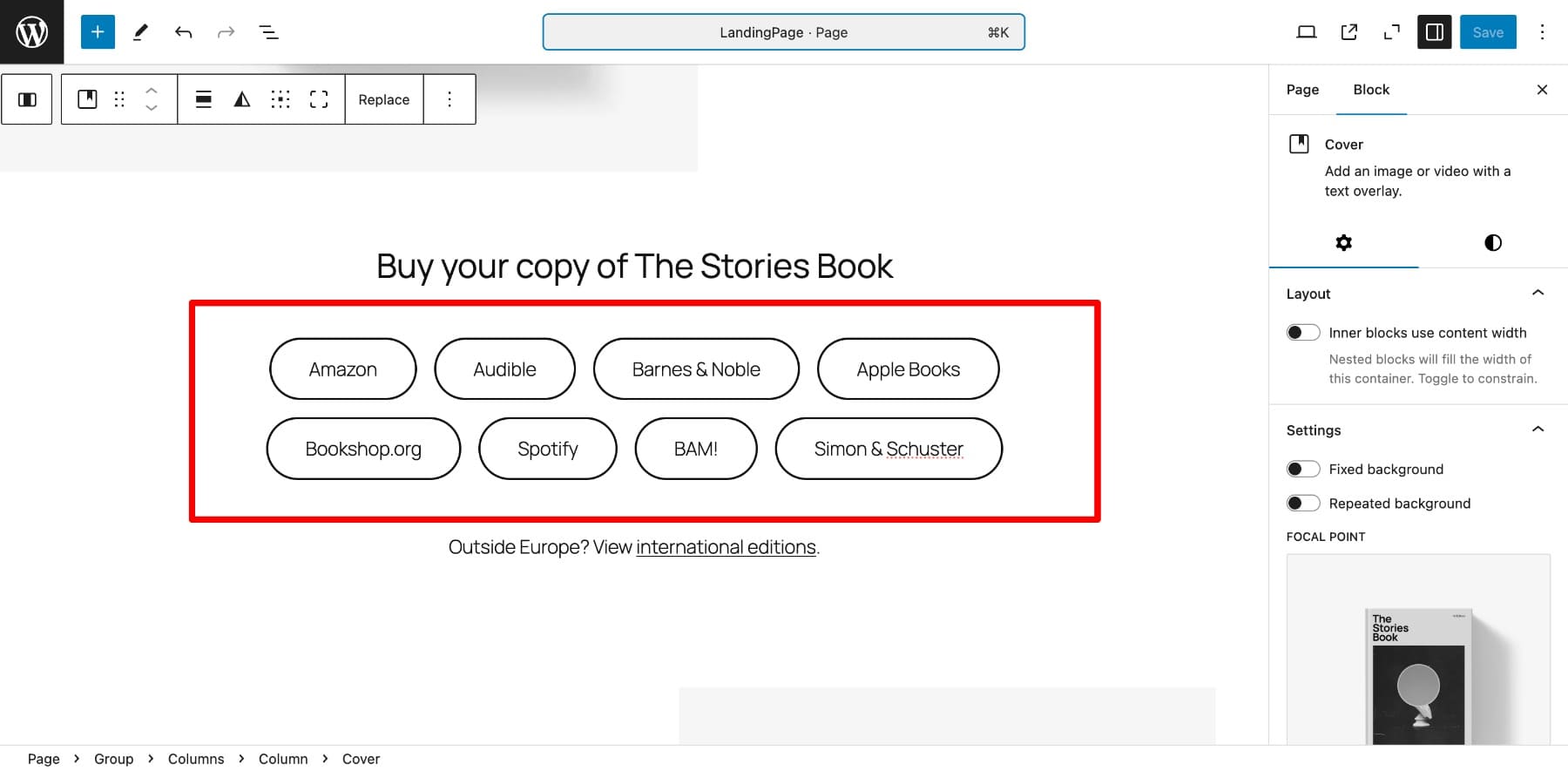 multiple buttons in a WordPress page