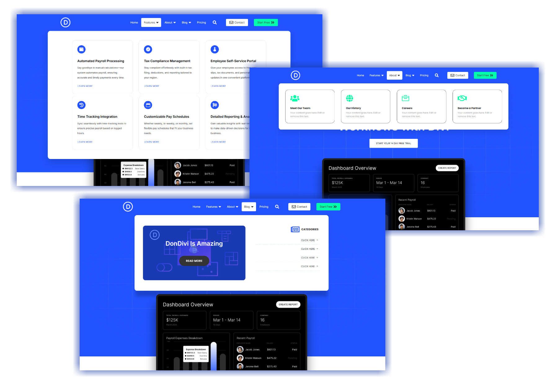 Example of Submenu Layouts for Features, About, Blog