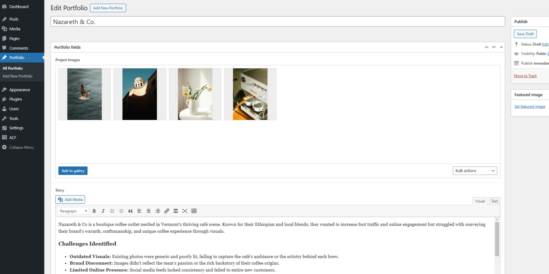 A screenshot of Custom Post Type and Fields created with ACF