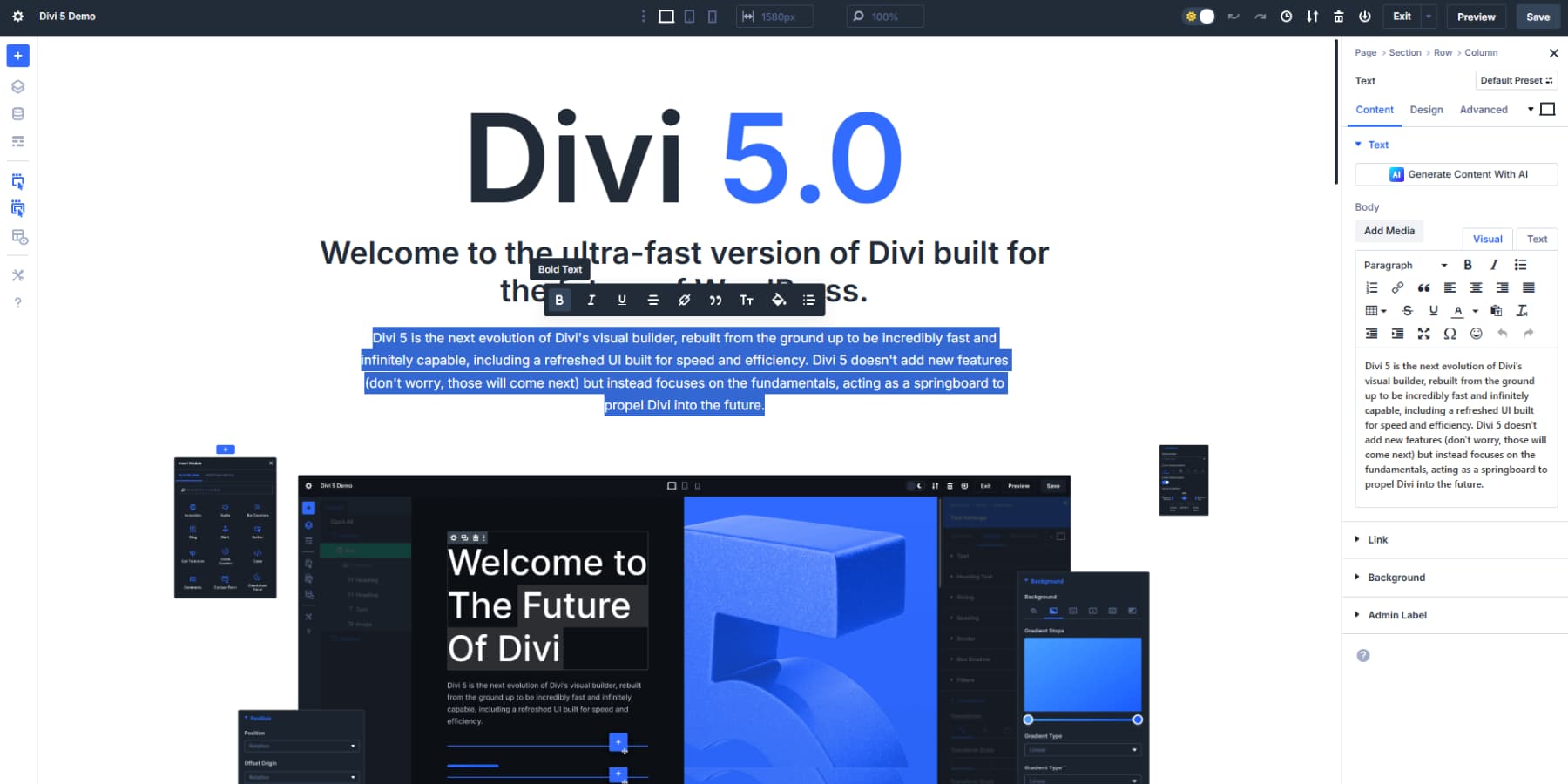 A screenshot of Divi 5's text styling options