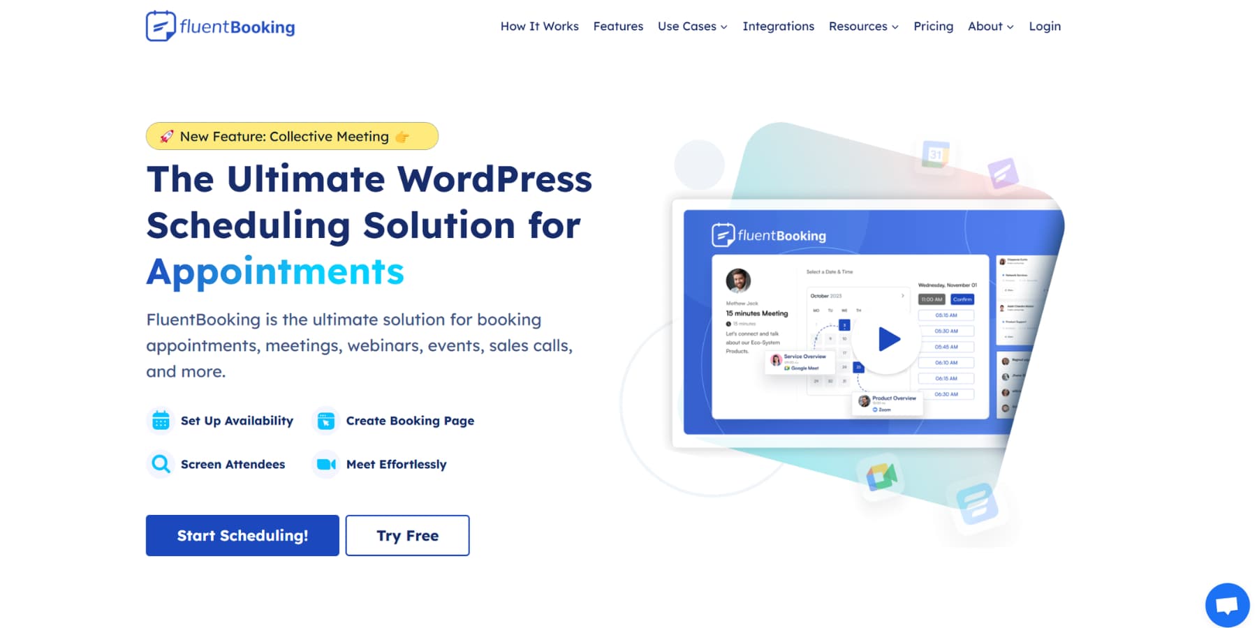 A screenshot of FluentBooking's home page