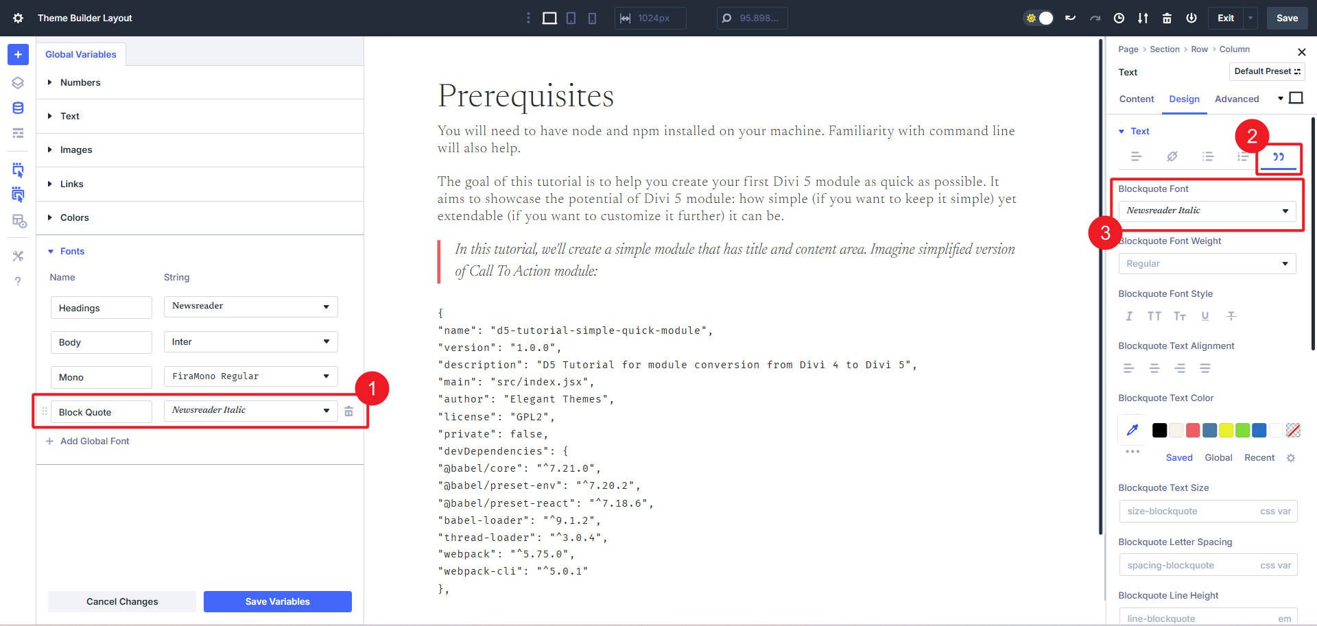 Example of Divi Design Variable Used on Block Quotes
