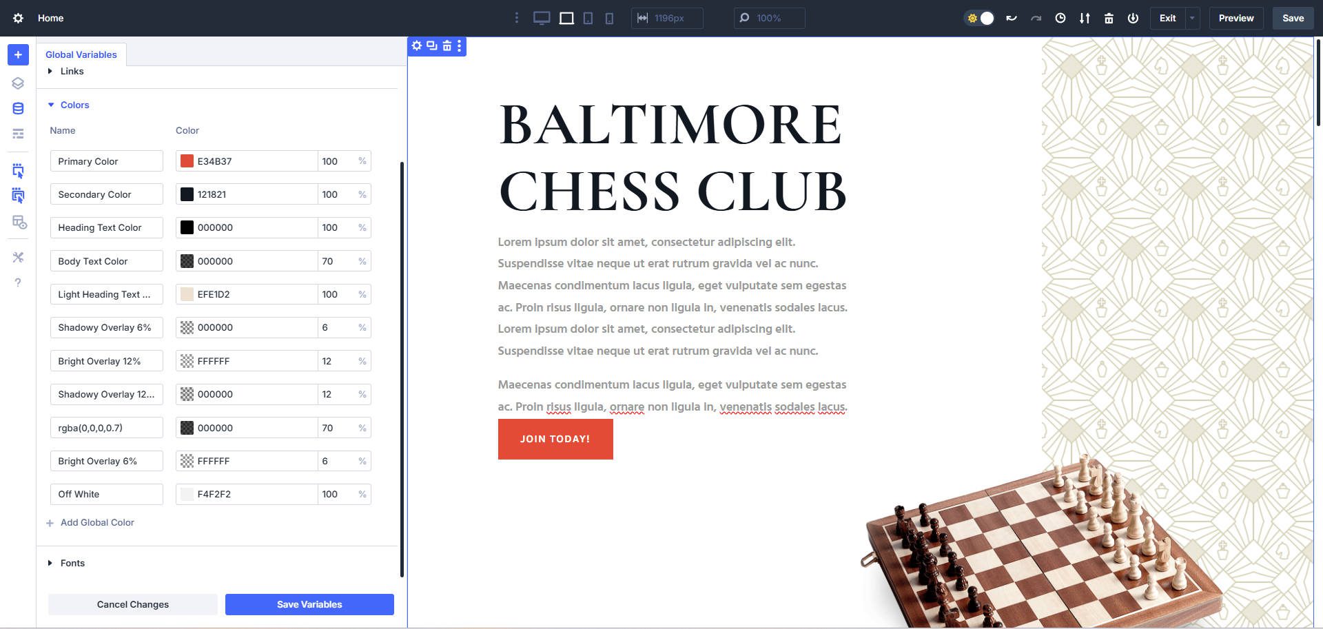 Set Color Palette as Color Design Variables for text, accent colors, and more