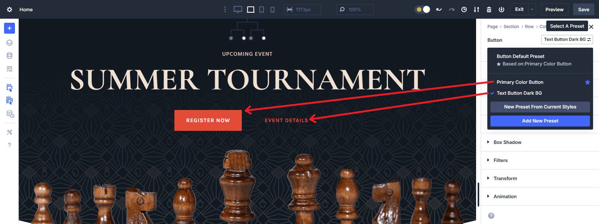 Set Element Presets for Button Variations
