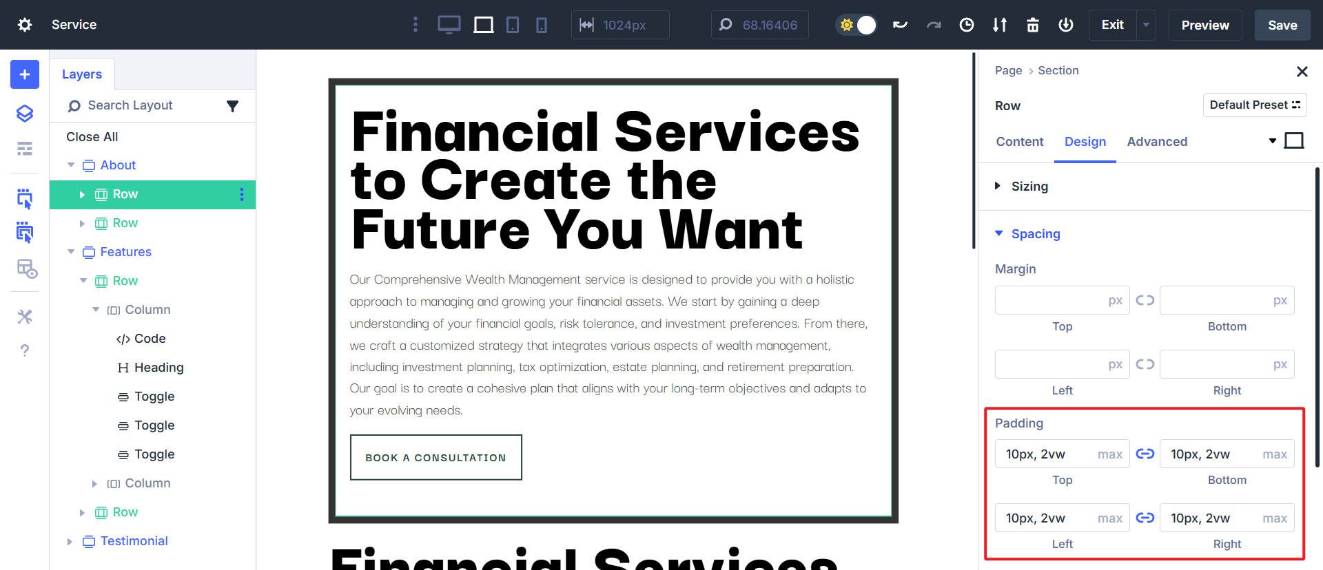 Setting max() on Row Padding in Divi UI
