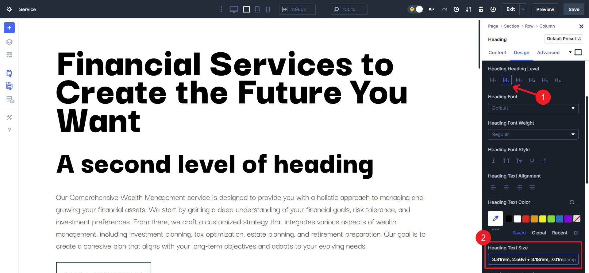 Setting up Default Option Group Preset for Heading-Title Text - Step 12-13