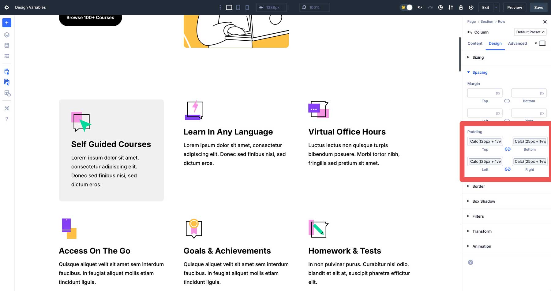 design variables in Divi 5