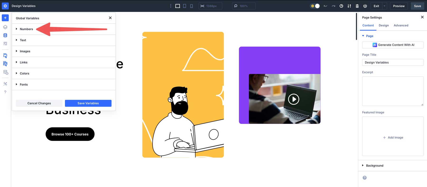 number variables in Divi 5