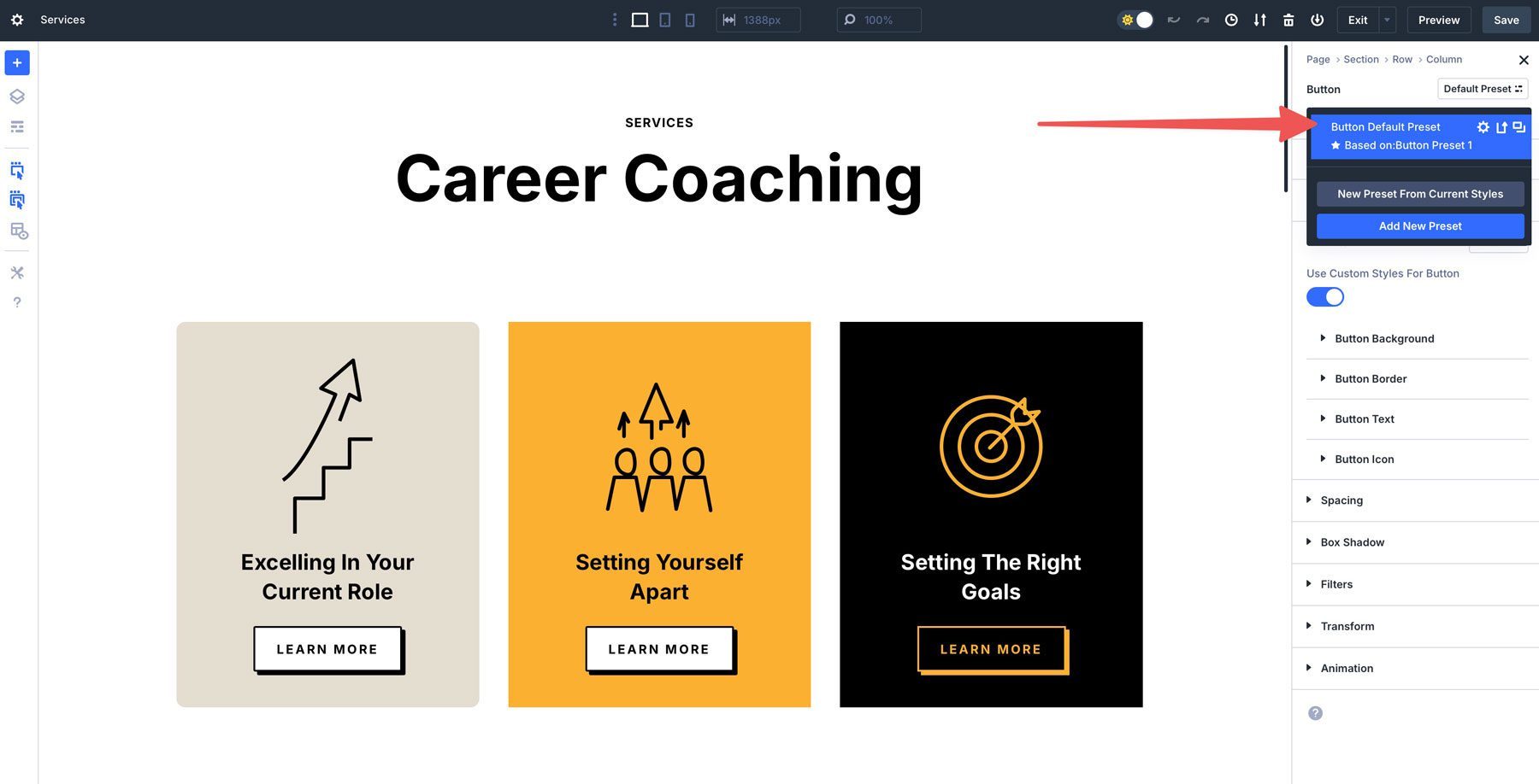 default button preset