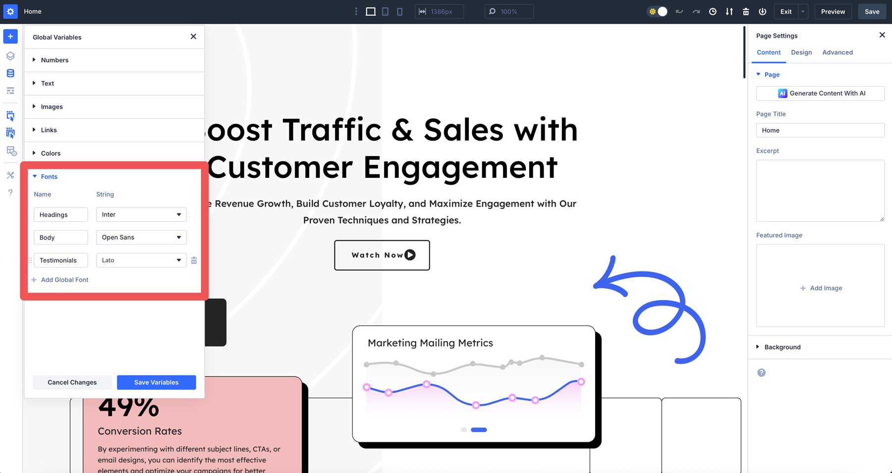 font variables in Divi 5