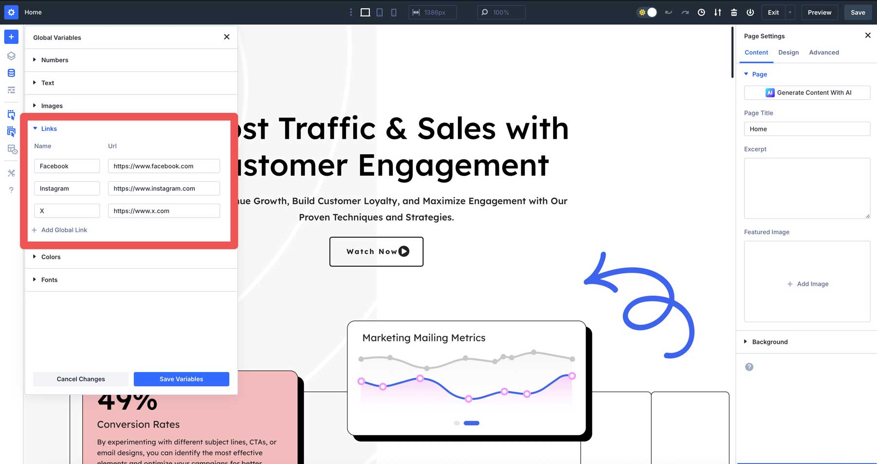 link variables in Divi 5