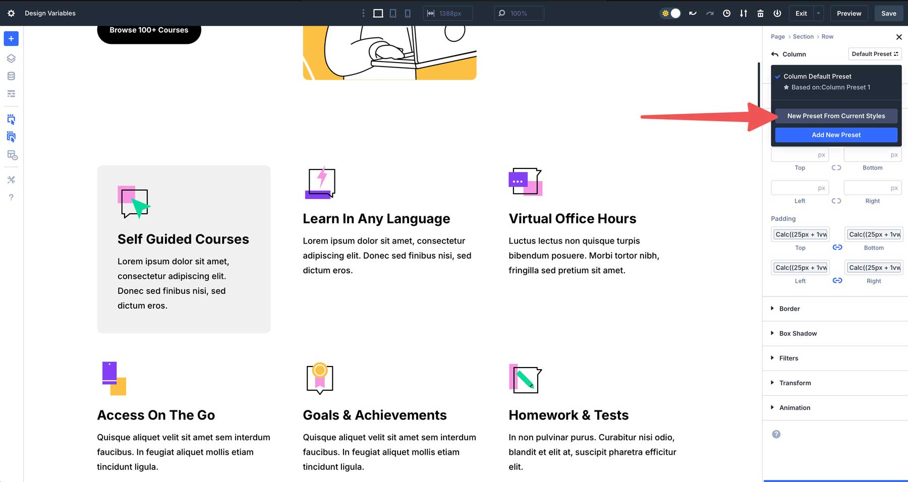 design variables in Divi 5