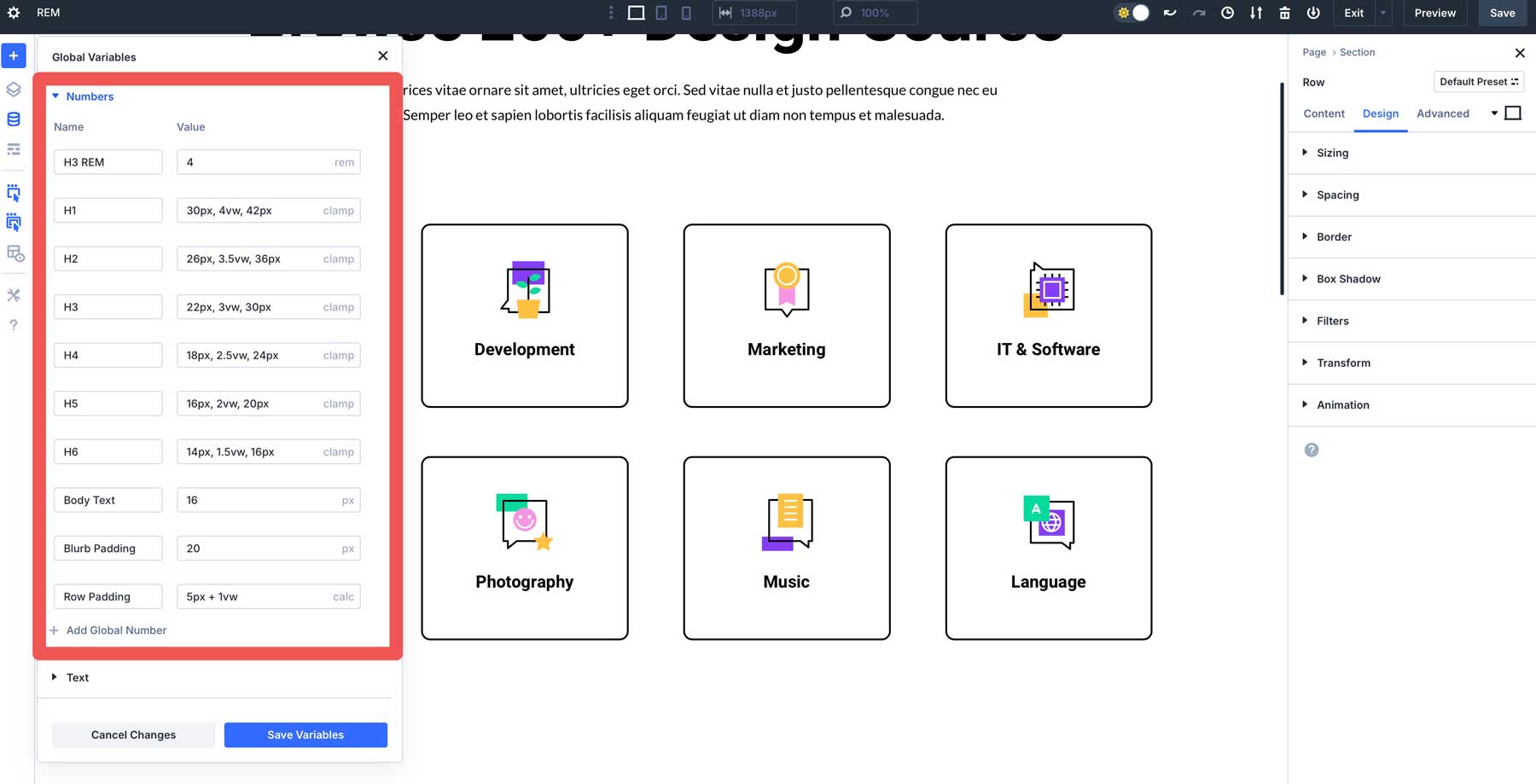 number variables in Divi 5