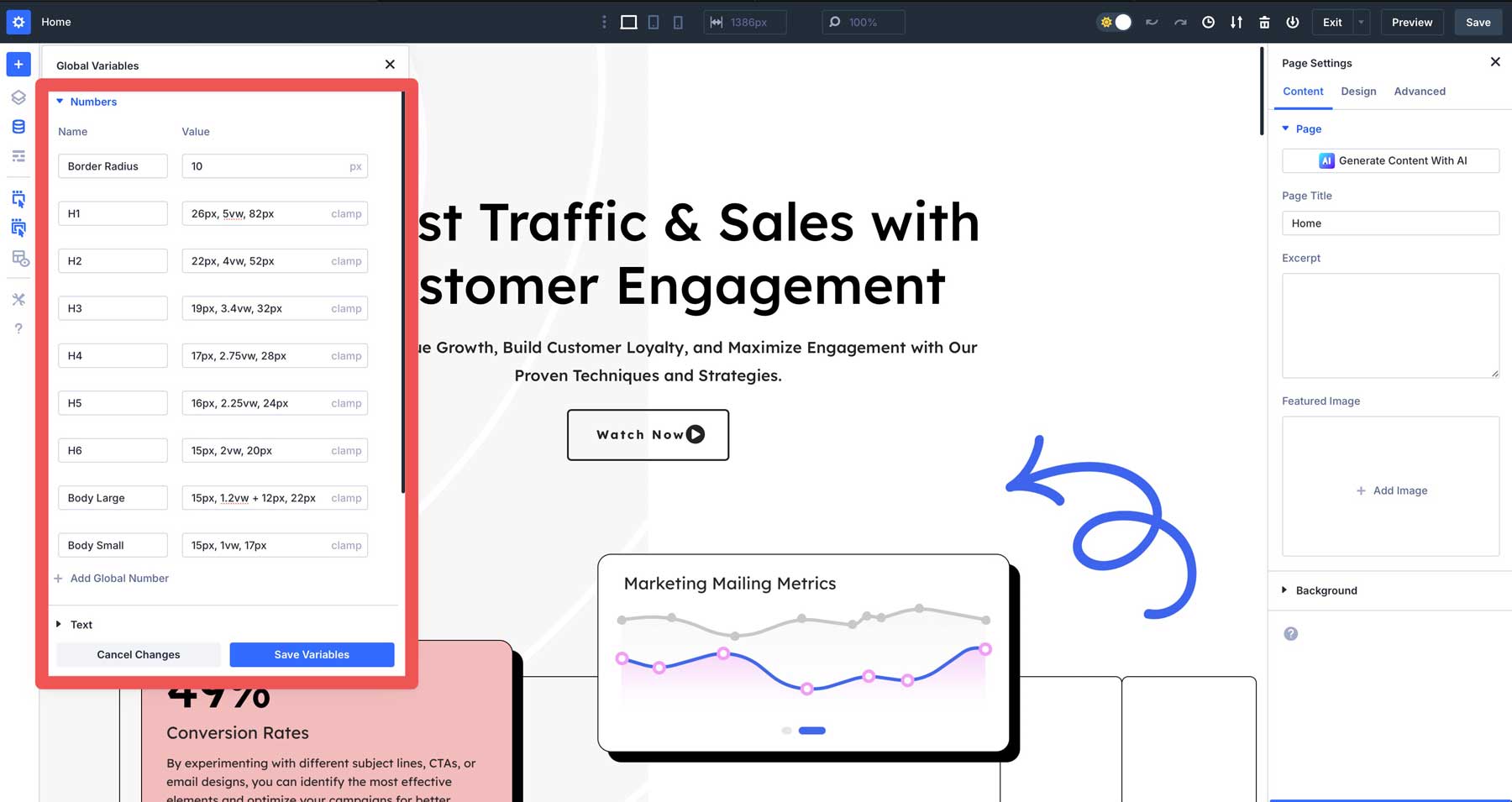 number variables in Divi 5