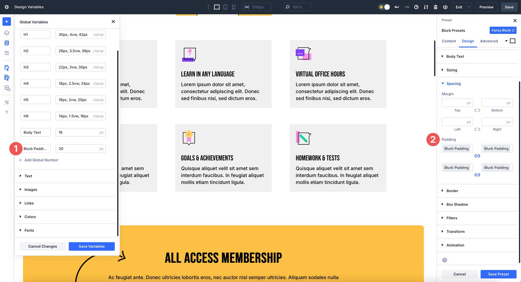 number variables in Divi 5