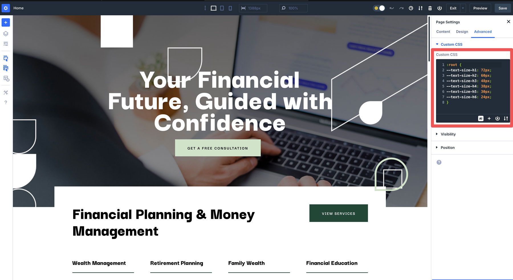 Divi page custom CSS