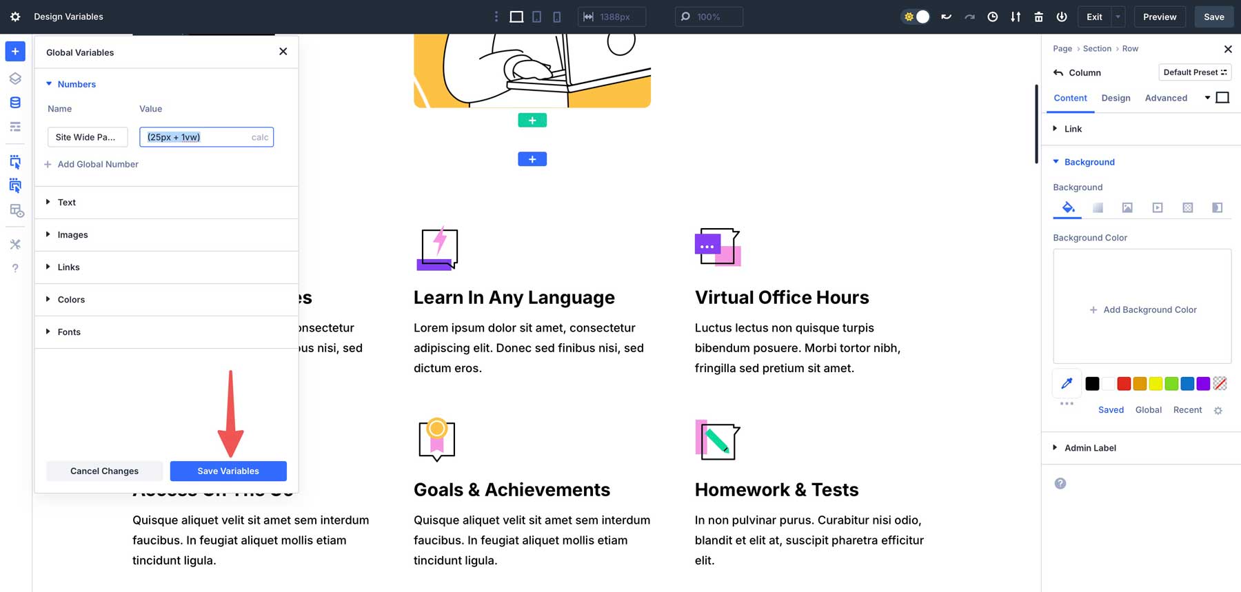 save variables in Divi 5
