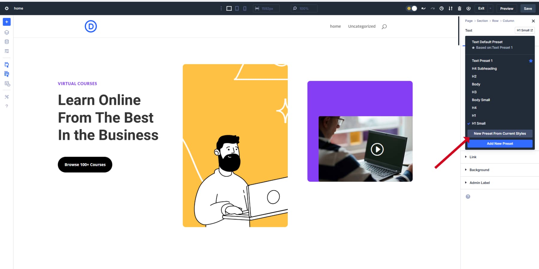 A screenshot of How to add a new element preset on Divi 5