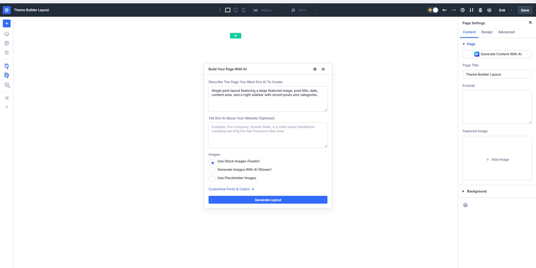 A screenshot of how create templates using Divi AI in Divi 5