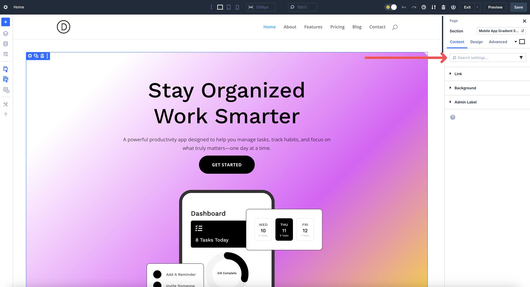 Divi 5 settings search and filtering