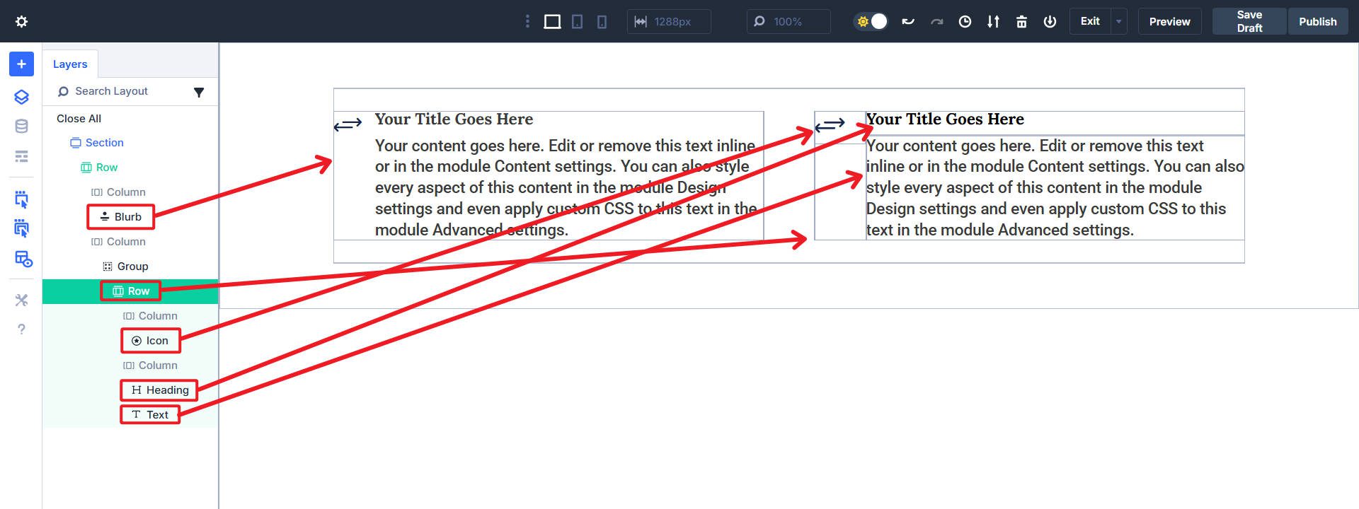 How I recreated a simple Blurb with icon on left in a group