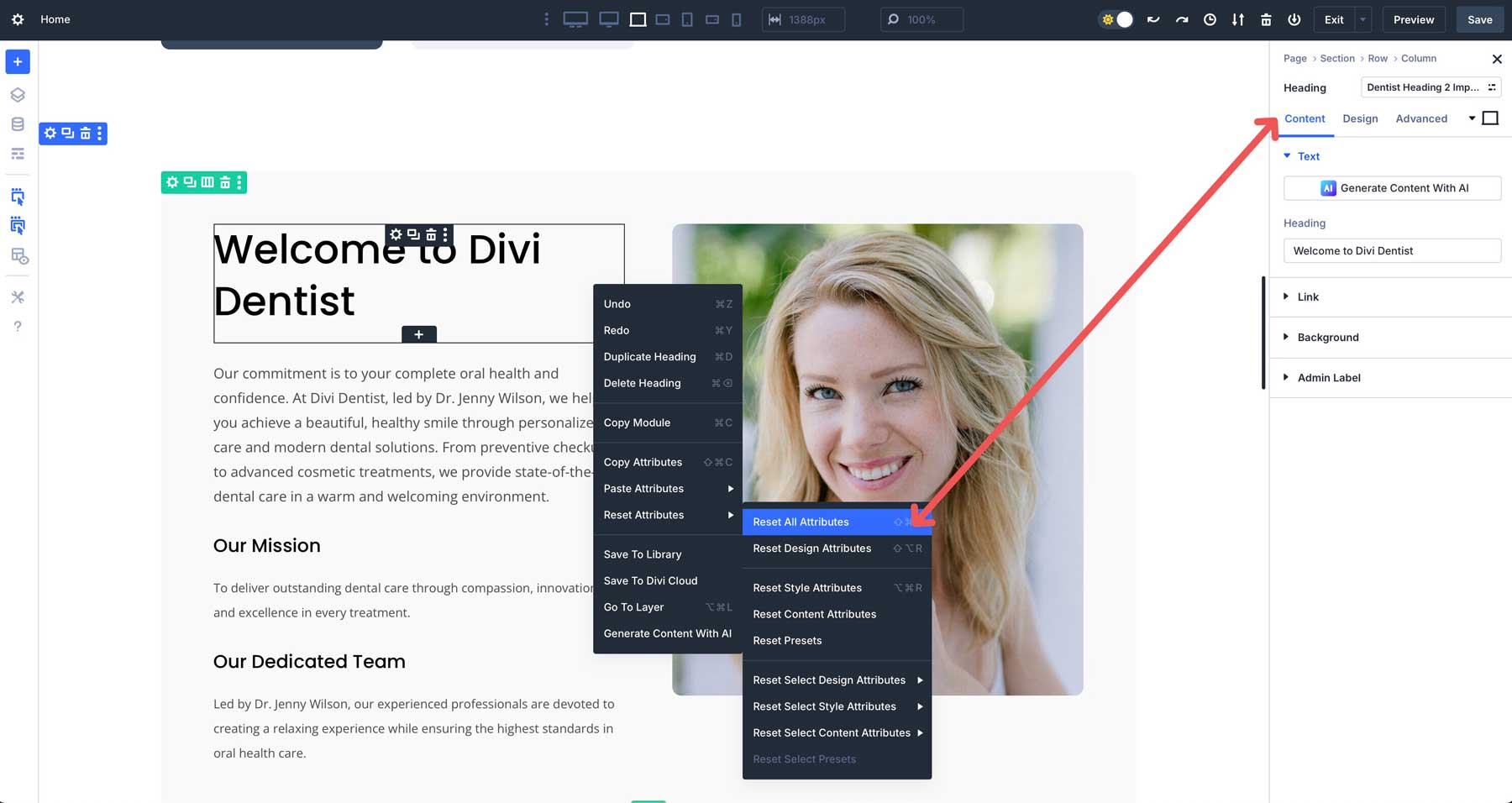 reset all attributes in Divi 5