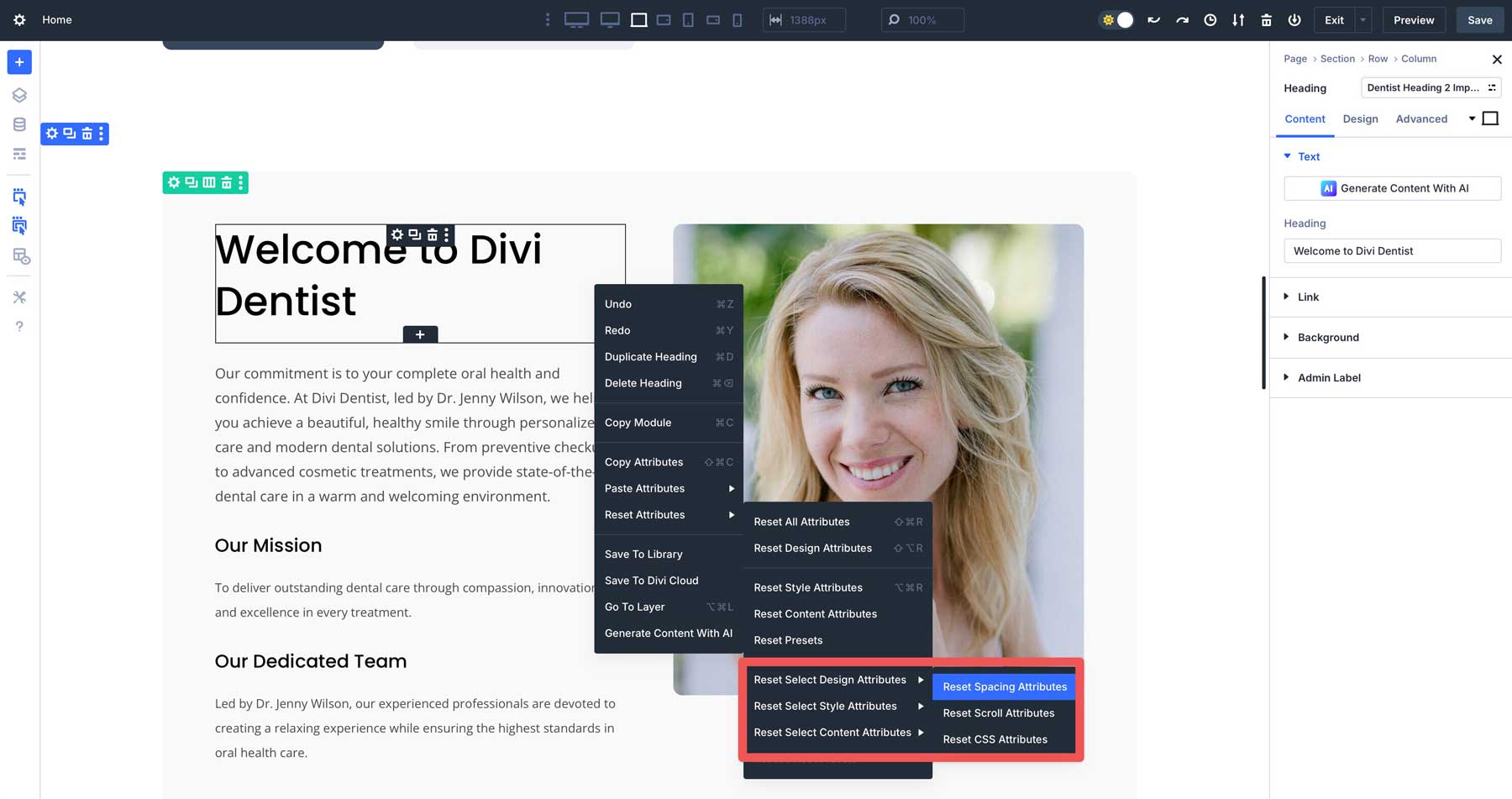 reset select attributes in Divi 5