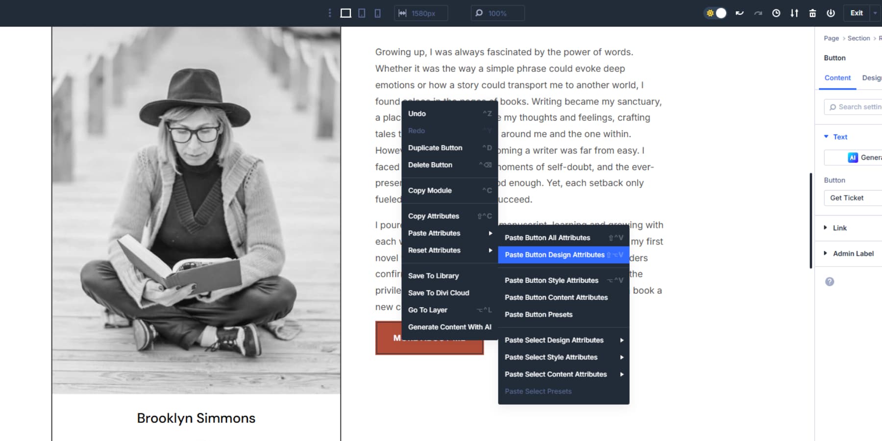 A screenshot of paste design attributes option in Attribute Manager