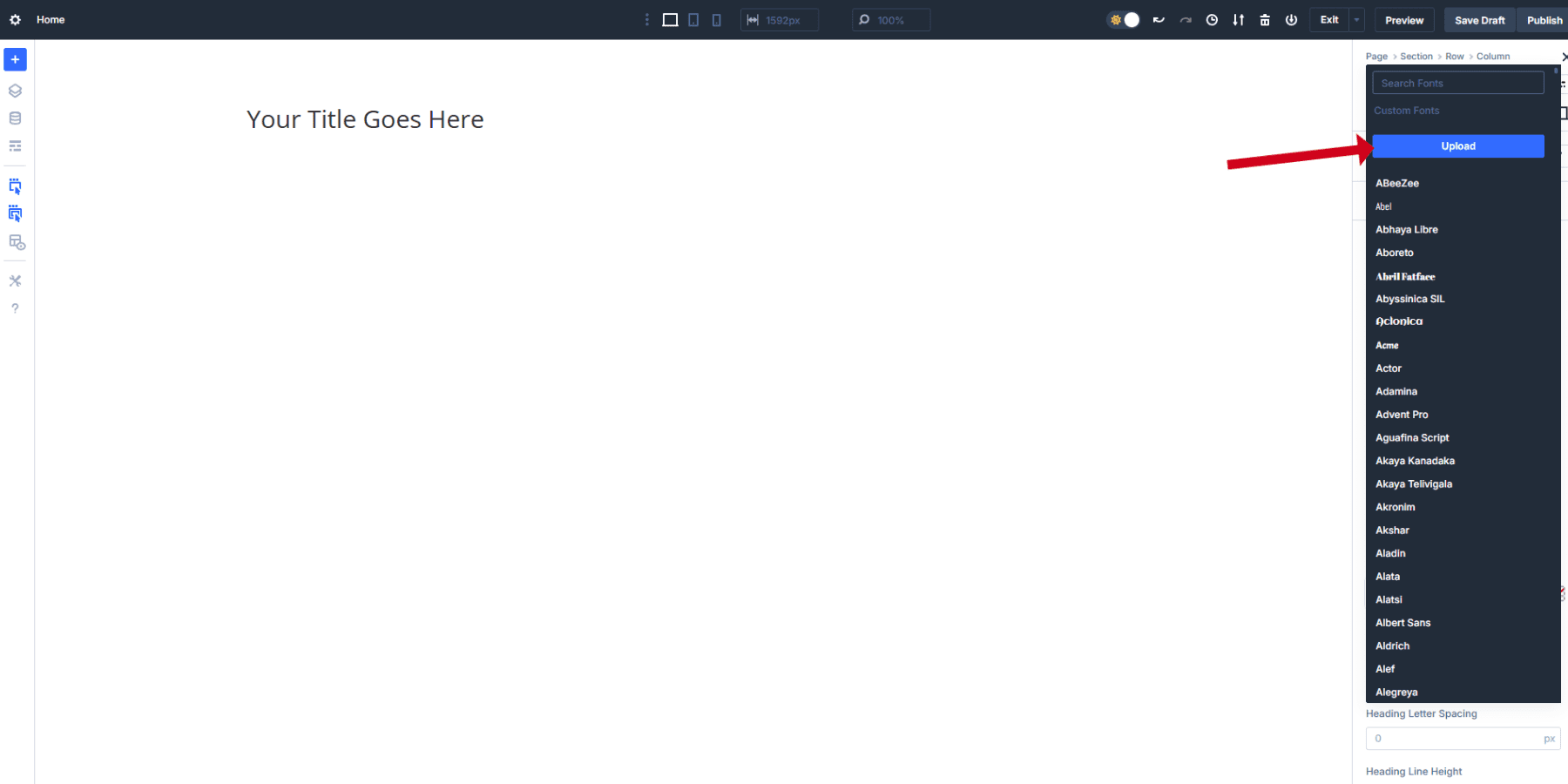 A screenshot of where users can add custom fonts