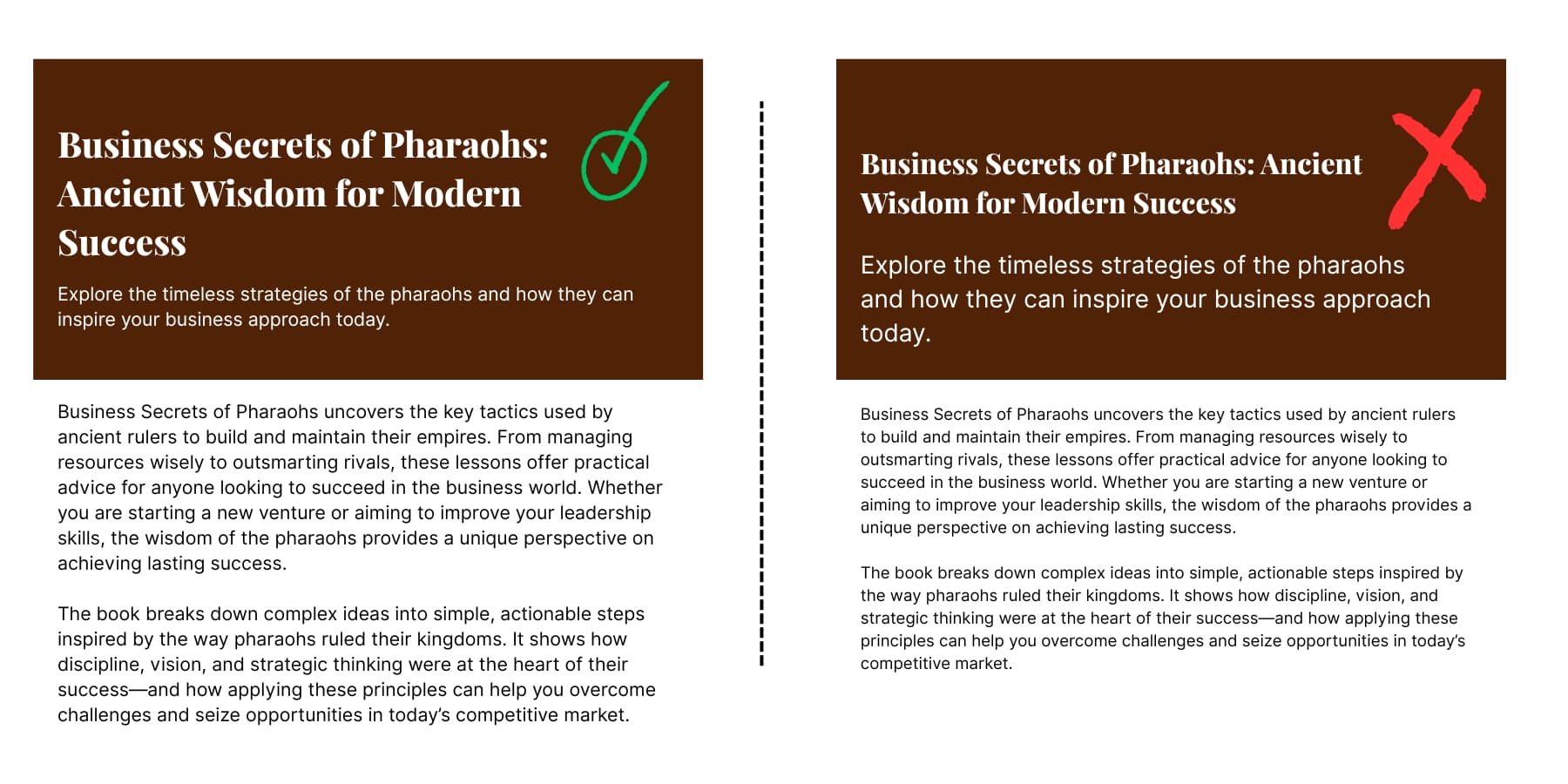 An example of proper vs improper typography hierarchy