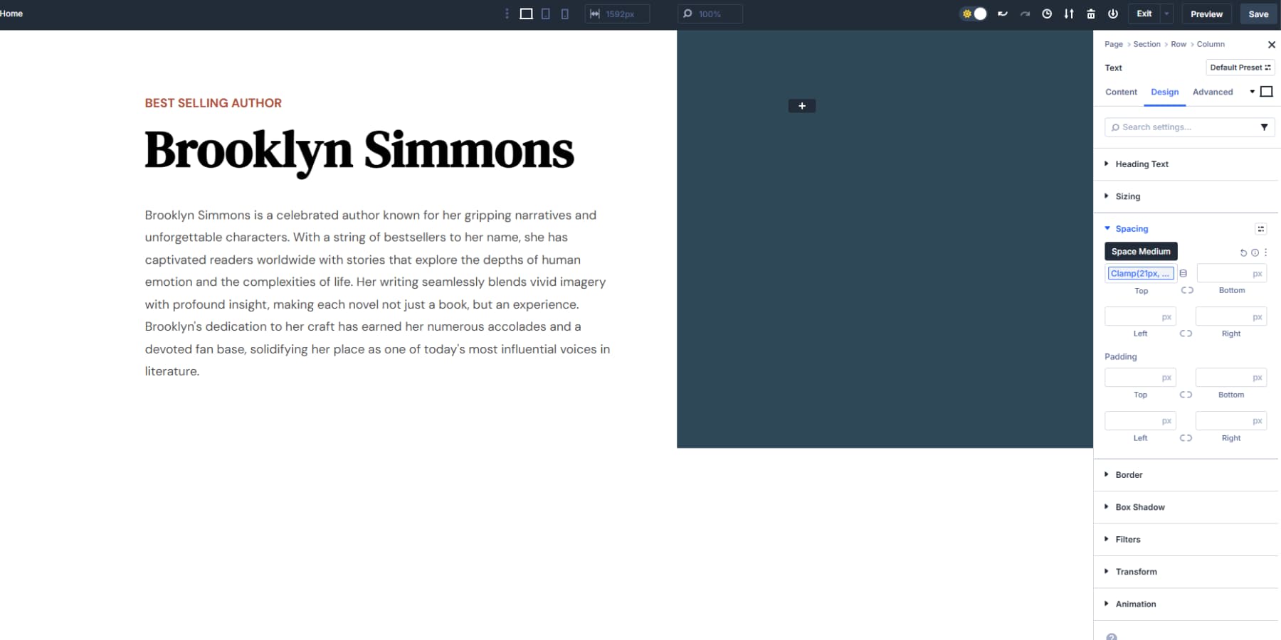 Applying space medium golden ratio margin to the text module
