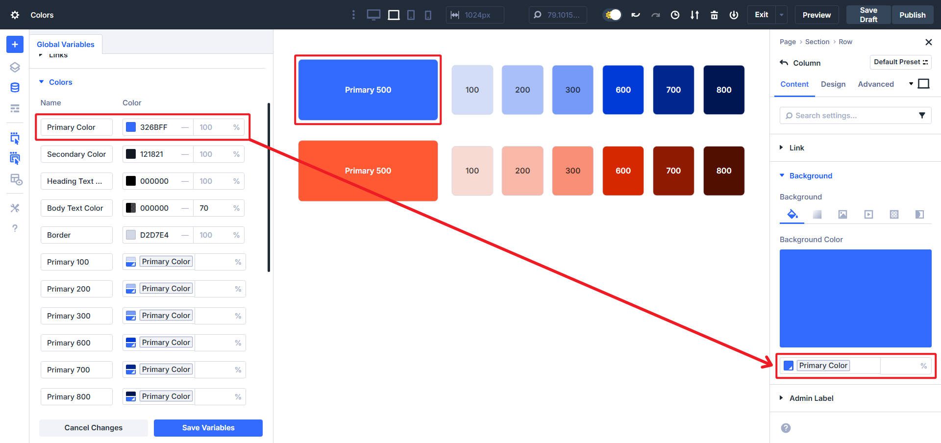 Example of a Primary Color Set in Divi 5