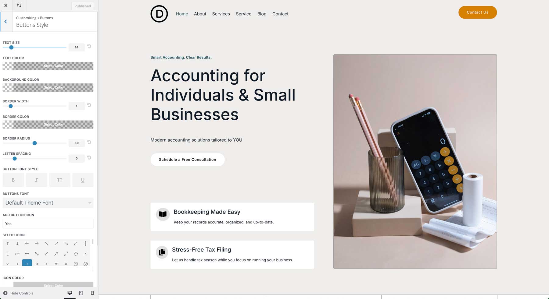 Accountant starter site for Divi