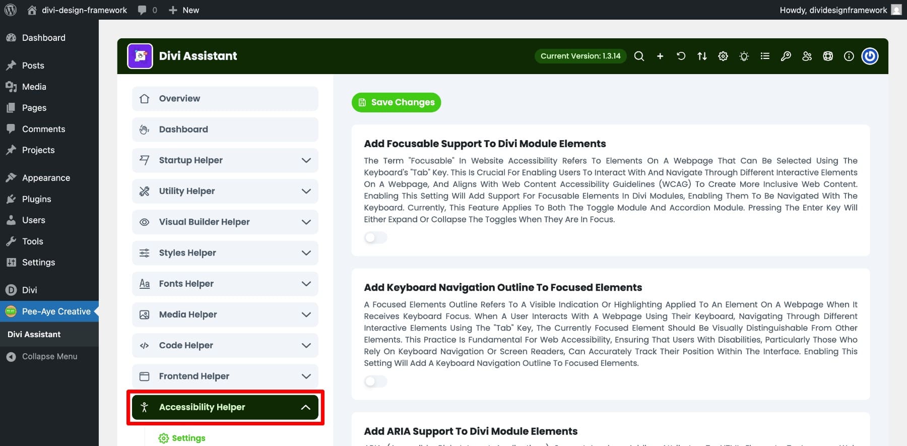Accessibility Helper in Divi Assistant