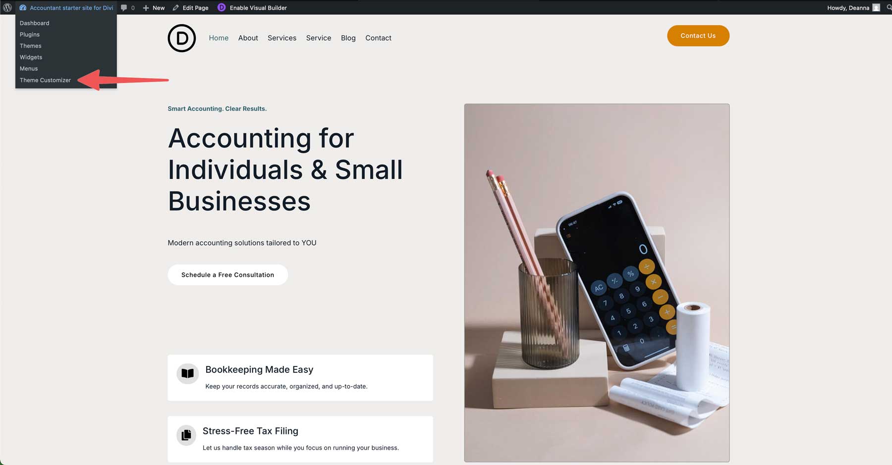 Accountant starter site for Divi