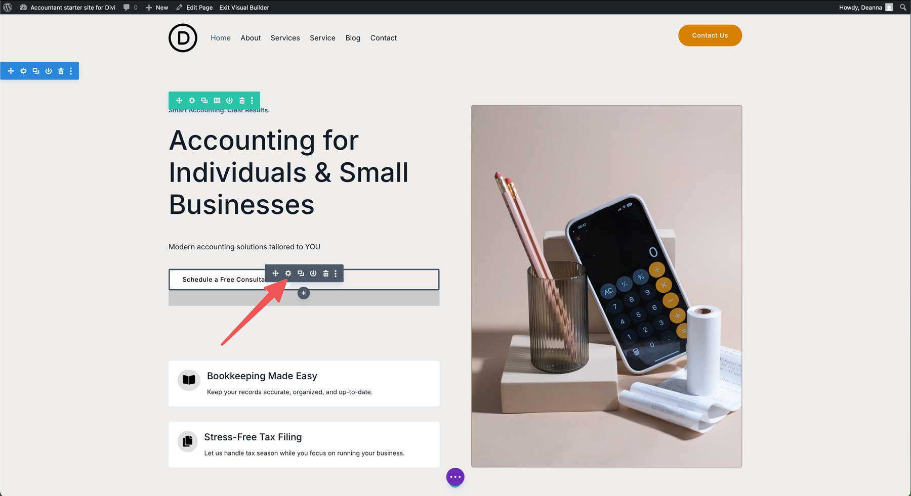 Accountant starter site for Divi