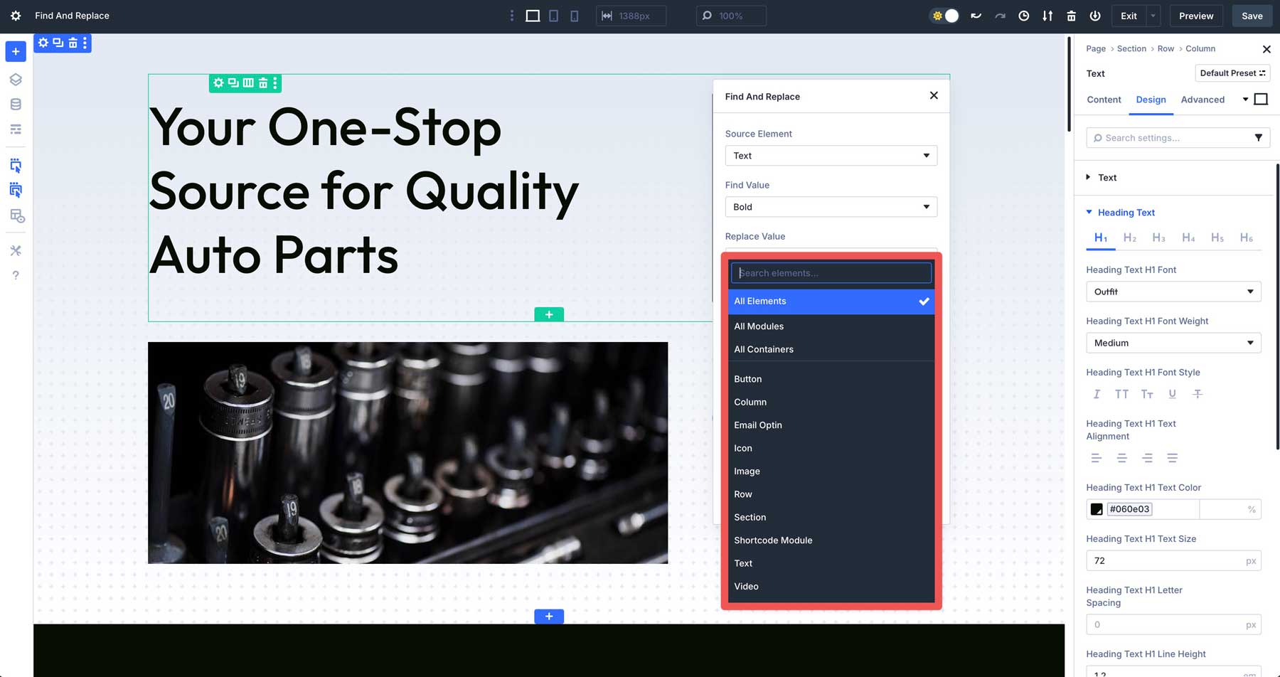 Find and Replace in Divi 5