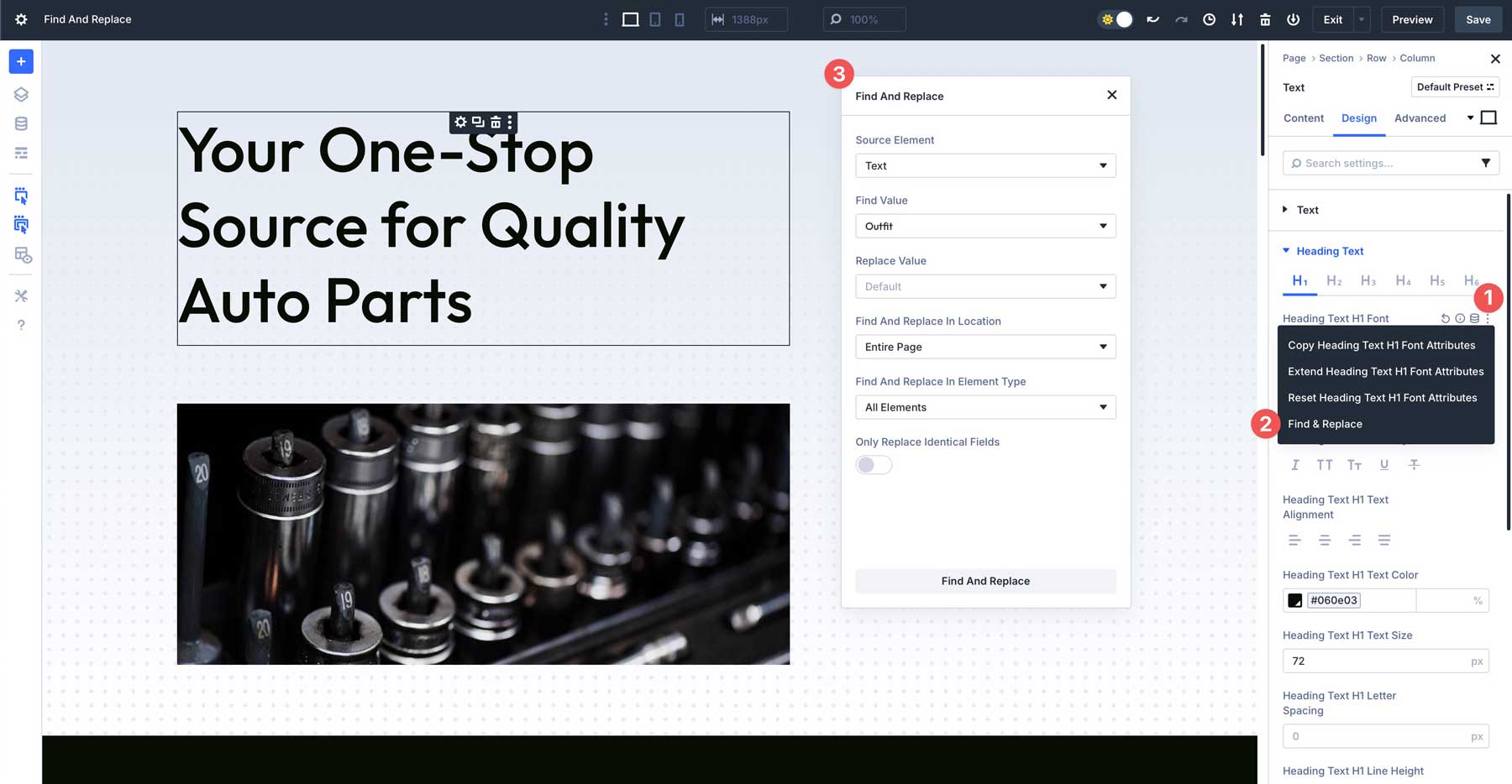 Find and Replace in Divi 5