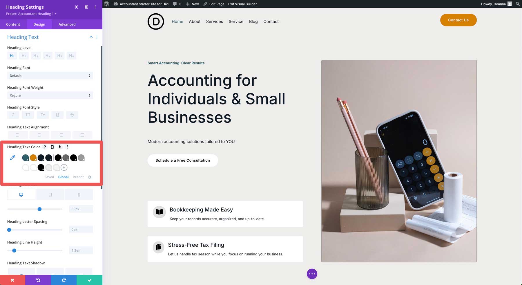 Accountant starter site for Divi
