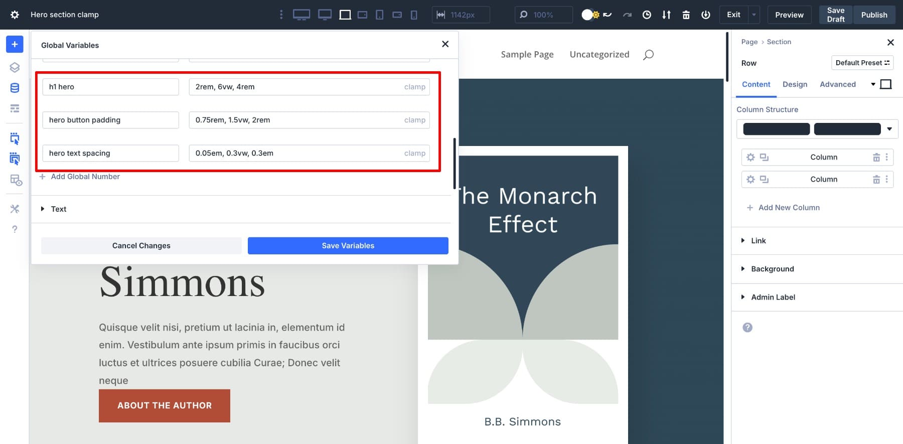 defined clamp values for the hero section